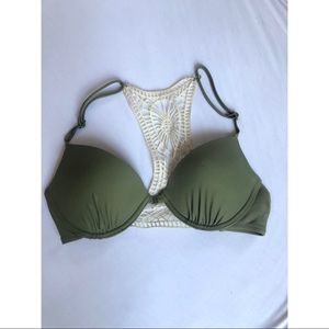 Olive Green Lace Racerback Bikini Top